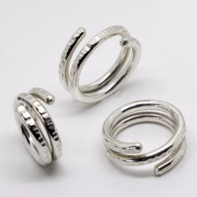 Hammered Silver Triple Spiral rings