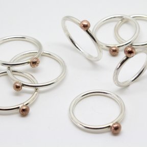 Handmade Silver & 9ct Rose Gold Bobble ring - stacking rings - sold separately
