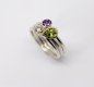 Set of gem set stacking rings; pear cut Peridot, 5mm round Amethyst and 4mm round Cubic Zirconia all available individually.